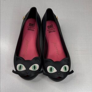 Mini Melissa Black Cat Flats with Green Eyes
